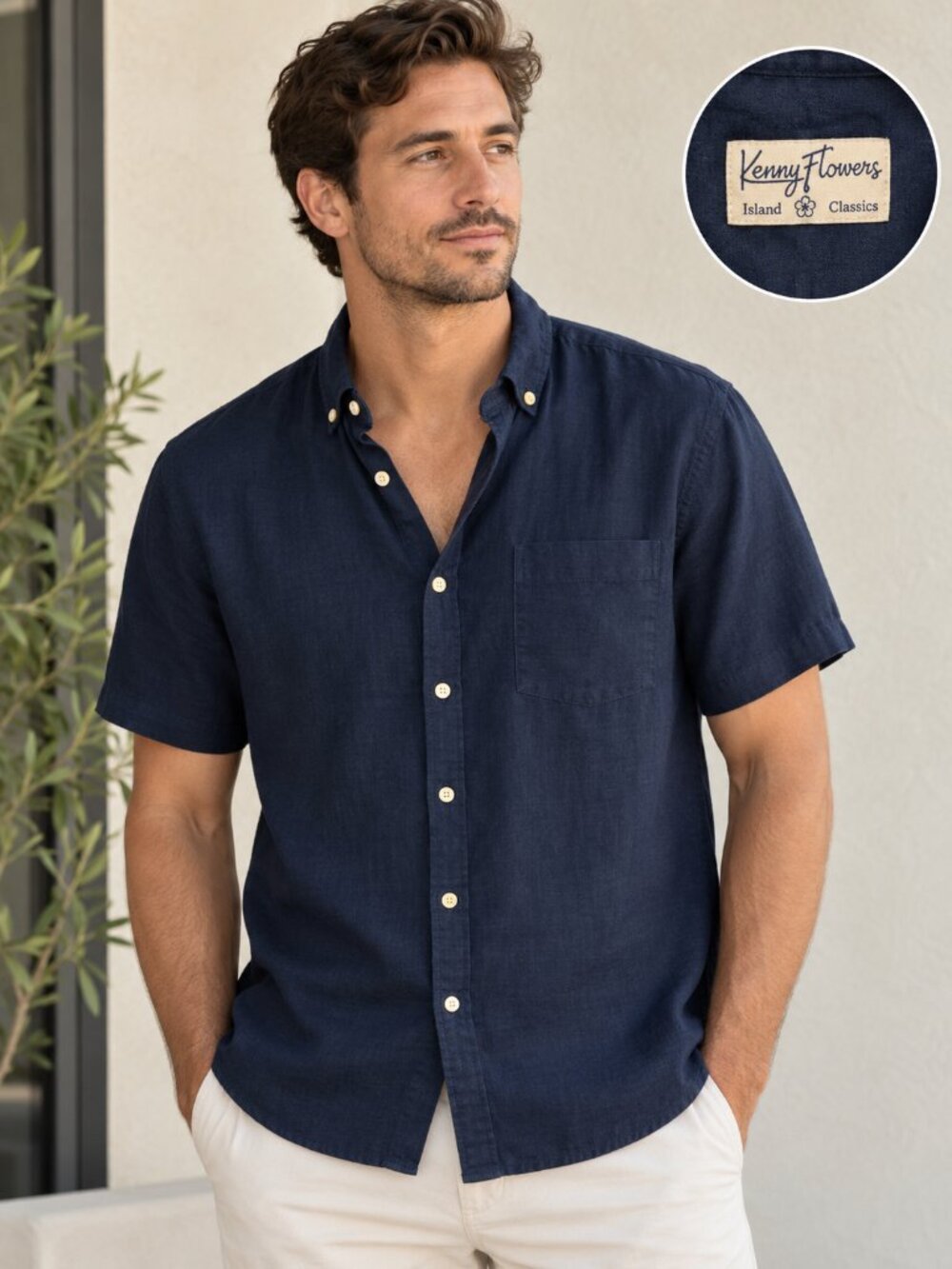 Kenny Flowers Navy Short Sleeve Button-Up Shirt (medium)